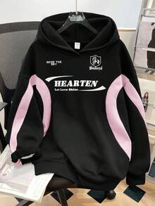SHEIN Teen Girl Knit Colorblock Letter Print Pattern Loose Casual Sweatshirt - Multicolor - View 8
