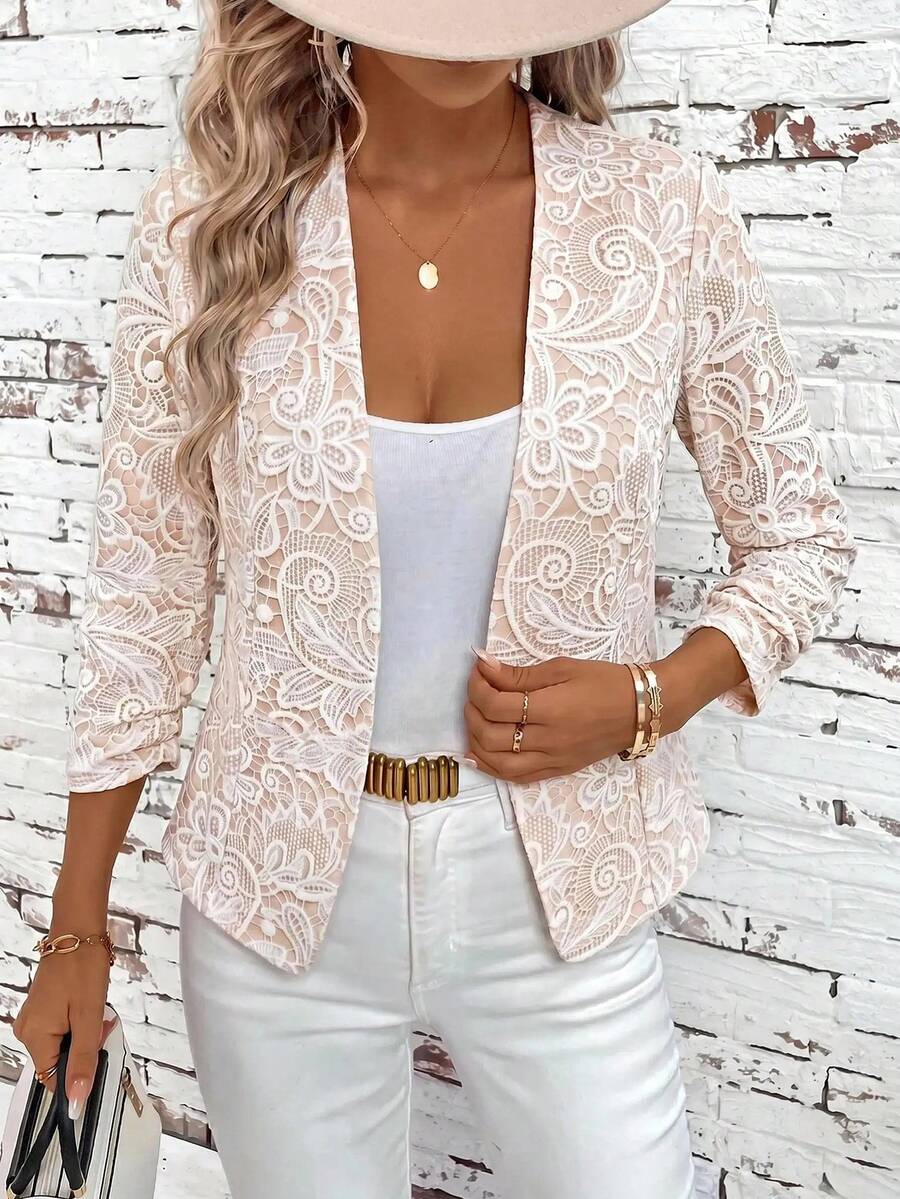 SHEIN Clasi Women's Long Sleeve Lace Print Blouse - Multicolor - View 1