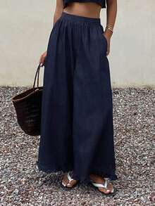 Livesso Balloon Pants Ruffle Decor Loose Women's Jeans - Dark Wash - View 3