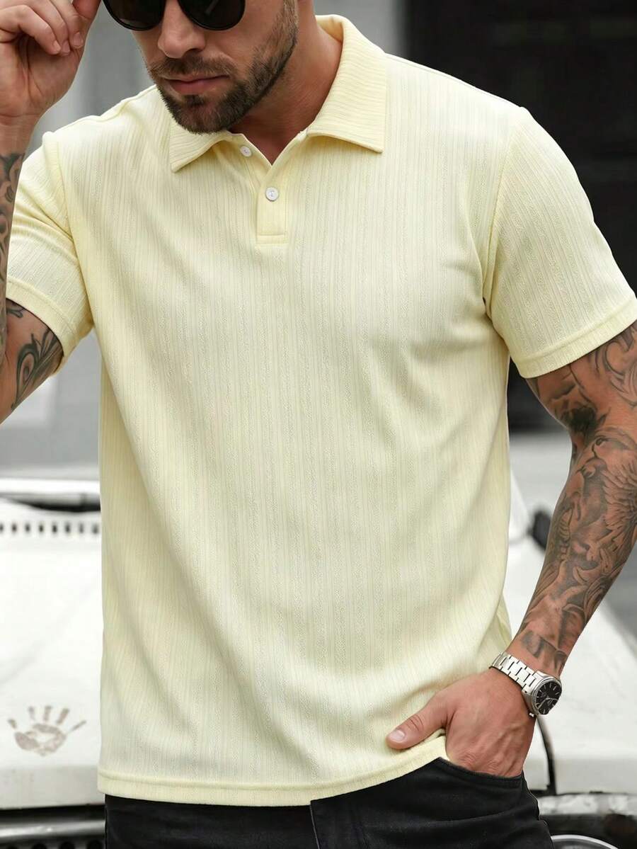 Manfinity CasualCool 男士休閒寬鬆短袖 Polo 衫,外出必備,適合送給家人和男朋友的禮物 - 杏色 - 查看 1