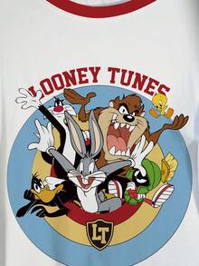 LOONEY TUNES X SHEIN 大尺碼全身印花T恤 - 白色 - 查看 5