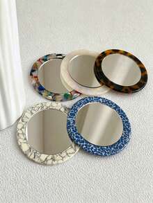 Haus Hana 1pc Dongdaemun Stylish Vintage Acetate Geometric Compact Mirror, Portable Round Makeup Pocket Mirror - Multicolor - View 3