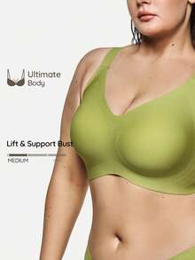 SHAPORA Plus Size Women's Seamless Jelly Strap Soft Support Bra Wireless Push-Up Bra With Molded Cups - Green - View 1