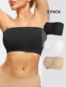 SHEIN Bộ áo ngực quây 3 món chất lượng cao, tối giản, màu trơn, thời trang và thoải mái dành cho nữ, bán chạy nhất năm 2026. - Nhiều màu - Xem 1