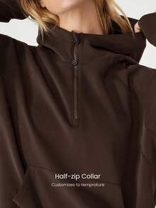GLOWMODE Sudadera de manga larga con media cremallera y tacto de seda modal, talla grande, para primavera y verano - Marrón Chocolate - Ver 3