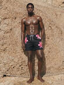 Manfinity VDAYZ Herren Lässig Shorts mit Blumenprint, Hawaii-Stil - Schwarz - Übersicht 5