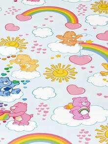 SHEIN X Care Bears 1件可愛卡通印花單人床帽，藍色背景，地材材質，柔軟保暖，多種尺寸，適用於單人床/雙人床/皇后床/特大床，可機洗 - 彩色 - 查看 6