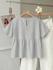 SHEIN EZwear 女士藏蓝色条纹梭织衬衫 - 藏蓝色 - 查看 2