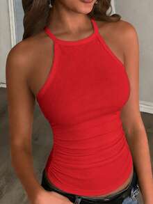 Slaydiva Top de tirantes para mujer 2026 Primavera/Verano Nuevo Casual Básico Versátil Blanco Sólido Acanalado Cuello Redondo Espalda Deportiva Hombros Descubiertos. Adecuado para Citas, Día de San Valentín, Temporada de Bodas, Fiesta, Clubes Sexys, Deportes, Yoga, Vacaciones, Playa, Estilo Boho, Playas de Arena, Regreso a la Escuela, Salidas Diarias, Fiesta, Té de la Tarde, Outfits de Brunch, Outfits de Aeropuerto-D - Rojo - Ver 3
