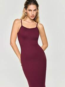 SHAPORA Solid Mermaid Hem Lounge Dress, Long Dress - Maroon - View 7