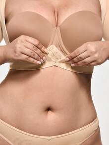 SHAPORA Bustier de manga corta con botones frontales y unicolor elástico para dar forma, talla grande - Beis - Ver 7