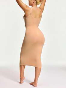 SHAPORA Vestido ceñido de unicolor con cuello redondo y sin mangas para dar forma al Body de mujer - Beis - Ver 4