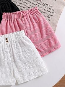Tween Girl Casual Textured Shorts 3-Piece Set - Multicolor - View 3