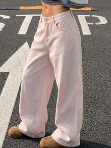 DAZY Vintage Loose Straight Leg Washed White Women Jeans - Pink - View 6