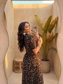 Auveirra 2pcs/Set Women Leopard Print Dress And Leopard Print Blouse Leopard Set Cheetah Print Outfit, For Going Out Vacation - Gold - View 6