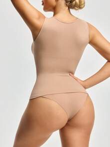 SHAPORA Women's Solid Color Sleeveless Seamless Shapewear Top - Apricot - View 2