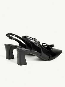 CUCCOO CHICEST 黑色亮面尖頭後空蝴蝶結中跟鞋，適合通勤職場、日常休閒穿著、正式場合及其他場合 - 黑色 - 查看 5
