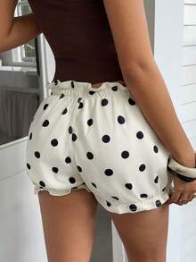 Sunnyshic Women's Drawstring Waist Polka Dot Casual Cute Versatile Daily Outing Denim Shorts Beach Picnic Black White Polka Dot Summer - Black and White - View 2