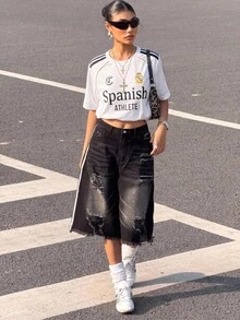 Muchica Women's Summer Graphic Mesh Jersey Top Black Print White Sports T-Shirt, Casual Streetwear Athletic Festival Comfortable Breathable Tee Everyday - White - View 1