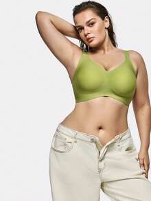 SHAPORA Plus Size Women's Seamless Jelly Strap Soft Support Bra Wireless Push-Up Bra With Molded Cups - Green - View 6