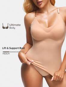 SHEIN Top ajustado de mujer con borde de concha de unicolor, para hacer ejercicio - Café integral - Ver 1