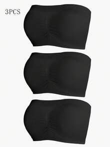 SHAPORA 3pcs/Set Plus Size Women Solid Color Casual Strapless Bras - Multicolor - View 3