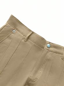 Manfinity Hypemode Pantalones rectos con bolsillos en ángulo para hombres, otoño - Caqui - Ver 3