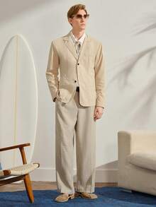 VeloEdit Khaki Men's Slim Fit Casual Blazer, Suitable For Daily Commute And Office Wear/Mens Stylish Single Button Jacket Lightweight Suit Coat Summer/Mens - Khaki - View 3