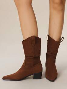 Styleloop Damen Retro Western Stil Plateau Knöchel Stiefel - Braun - Übersicht 4