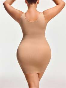 SHAPORA Vestido ajustado sin mangas, sin costuras, color piel, de talla grande - Albaricoque - Ver 4