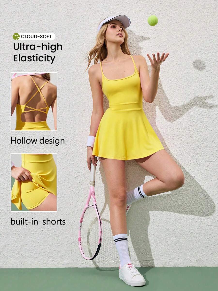 CourtClass CourtClass Robe camisole de sport élégante pour femmes - Jaune citron - Voir 1