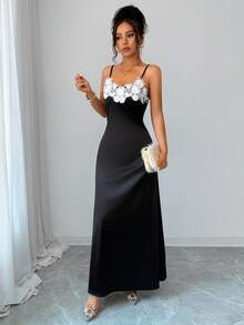 Elenzga Women's Lace Patchwork Design Elegant Bodycon Dress - Black - View 5