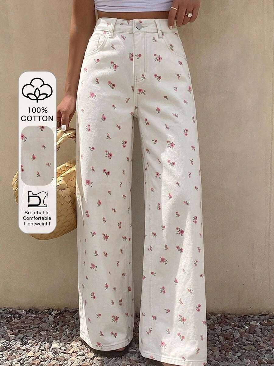 DAZY 女士宽松休闲直筒牛仔裤,夏季新品 - 白色 - 查看 1