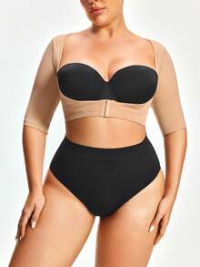 SHAPORA Top con mangas cortas y efecto moldeador de unicolor para mujer de talla grande - Albaricoque - Ver 3