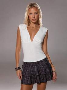 TRNVIE Casual Sexy Deep V-Neck Tank Top - White - View 4