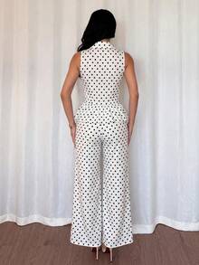 Rafferiza Conjunto de 2 piezas de top sin mangas con estampado azul y blanco + pantalones rectos de pierna ancha para mujer - Blanco - Ver 2