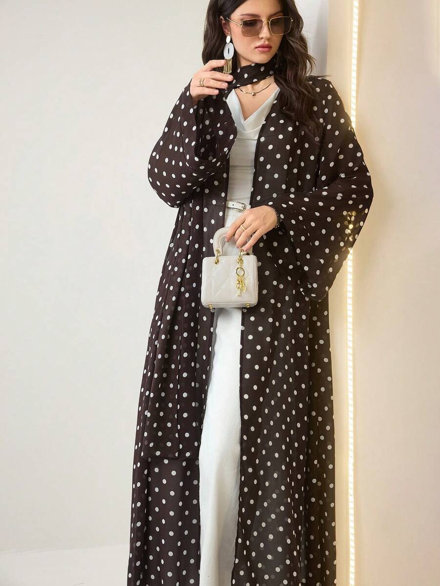 Al Najma Women's Polka Dot Pattern Long Sleeve Loose Hooded Abaya