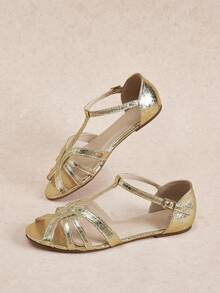 Rosivie 女款休閒百搭平底涼鞋，夏季 - 爆裂金 - 查看 7