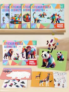 MINKOJA Set Puzzle Stiker Geometris, 5 Tema Hewan Dinosaurus Lautan Lalu Lintas Buah, Kit Kerajinan Stiker Bentuk Pencocokan Angka, Mainan Aktivitas Edukasi Motorik Halus Montessori, Hadiah Pembelajaran untuk Anak Laki-laki Perempuan Usia 3+ - MultiWarna - View 2