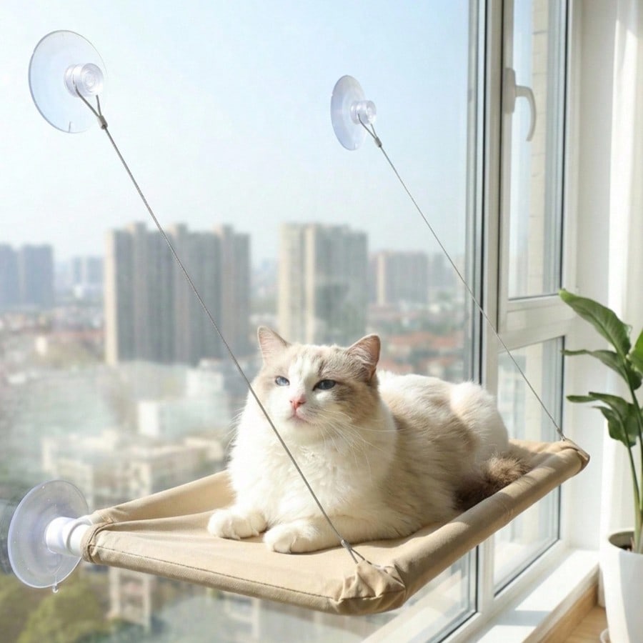 1-Piece Cat Hammock Suspended Cat Bed Window Pet Bed Suitable For Cats, Small Dogs, Sunlight Window Seat Installation Bracket With Blanket, Bearing 5kg Pet Accessories