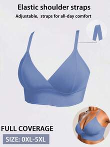 SHEIN 1 pieza Sujetador sexy de talla grande para mujer de unicolor con escote en V profundo y tirantes ajustables - Celeste - Ver 6