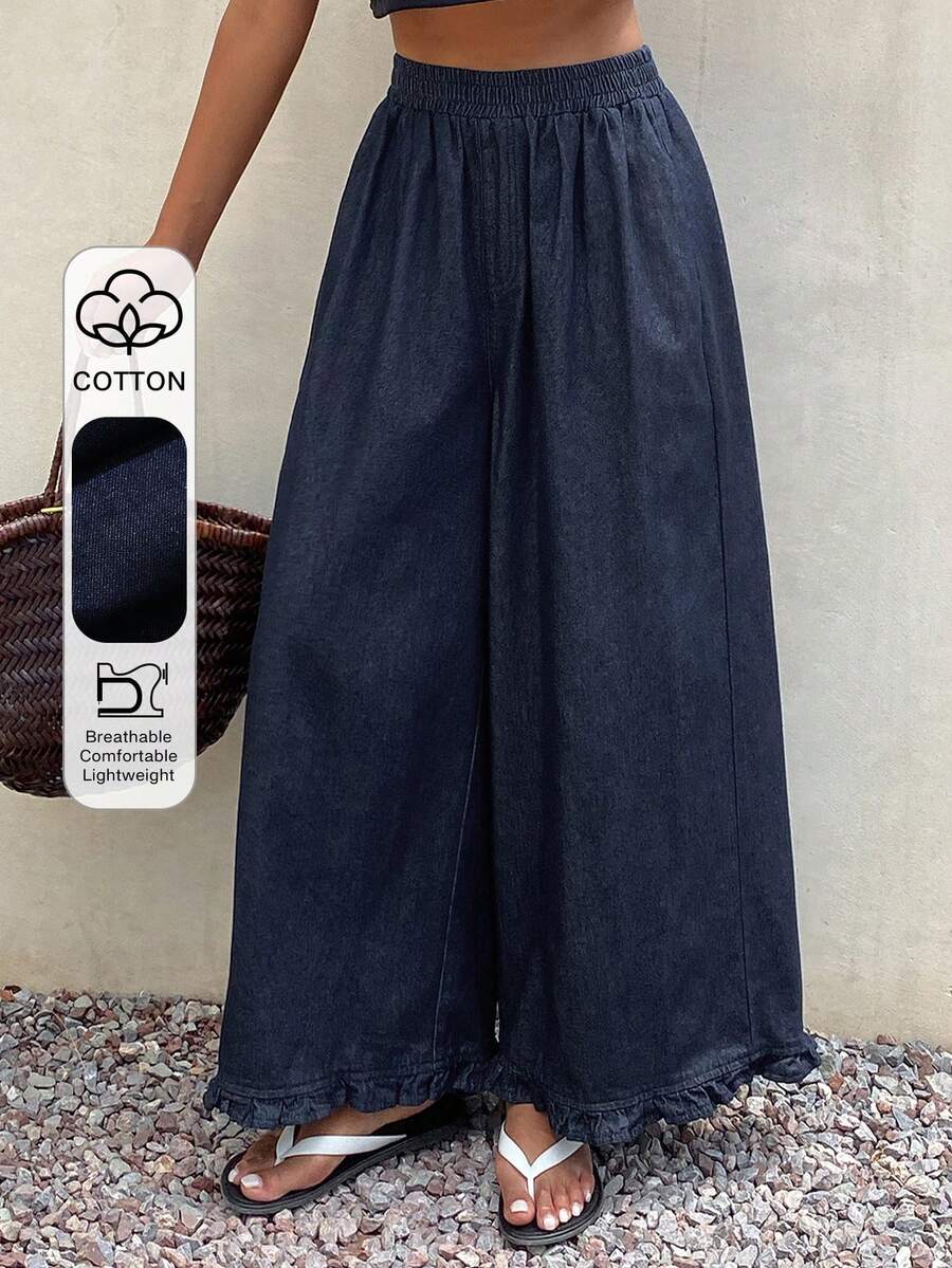 Livesso Balloon Pants Ruffle Decor Loose Women's Jeans - Dark Wash - View 1