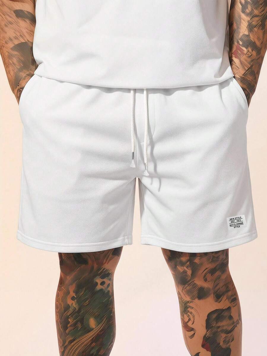 Athstrex Men's Plus Size Letter Print Denim Drawstring Waist Knit Shorts - White - View 1