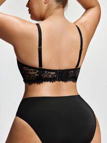 SHAPORA 1pc Plus Size Women's Minimalist Lace Design Supportive Bra, Suitable For Daily Wear, Commute, And Party - Black - View 3