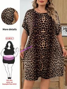 SHEIN CURVE+ 运动休闲跑步骑行慢跑篮球套装，女士夏季迷彩休闲度假舒适宽松连衣裙，圆领落肩袖，侧边口袋 - 彩色 - 查看 10