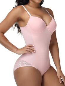 SHAPORA Body moldeador de unicolor con encaje de contraste para mujer (con aros de soporte) - Rosa - Ver 3