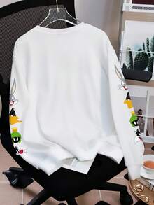 LOONEY TUNES X SHEIN 男士秋季休闲卡通字母图案圆领卫衣 - 白色 - 查看 2