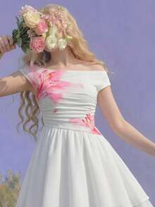 Tween Girl Floral Print Ruffle Layered Off-Shoulder Dress - Multicolor - View 4