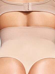 SHAPORA Pantalones cortos moldeadores de unicolor de cintura alta acanalados para mujer - Albaricoque - Ver 3