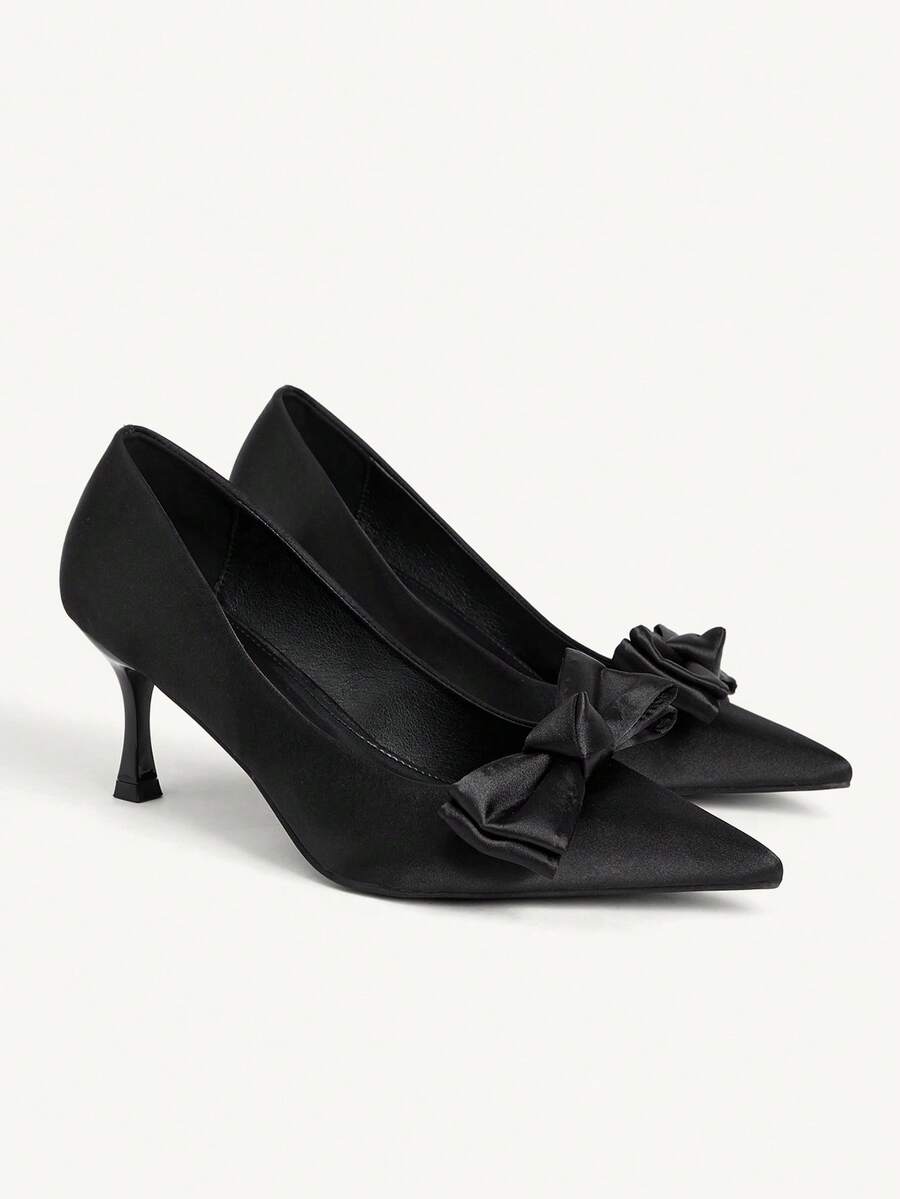 CUCCOO CHICEST Women's Shoes Black Pointed Toe Bow High Heels Elegant Date Wedding Commute Banquet Fall Shoes - Black - View 1